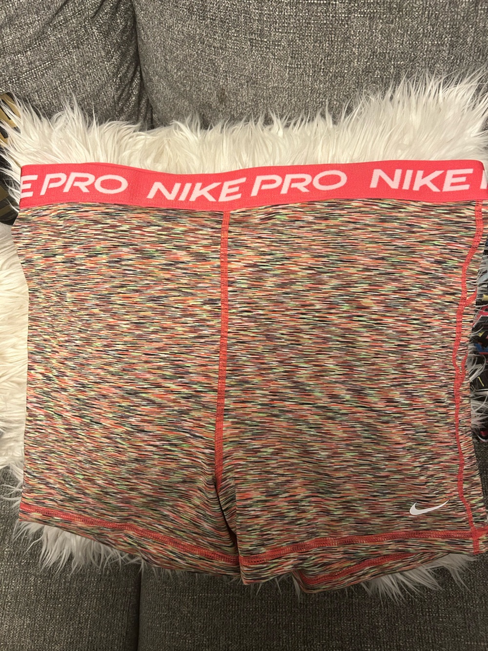 Nike Pro Women's Multicolor Space-Dye Mini Shorts with Coral Waistband